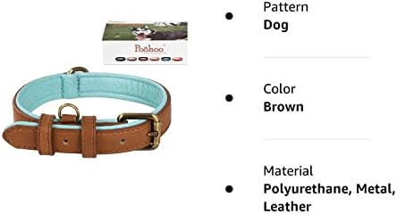 צווארון כלבי עור מקורי של Poothoo רך ונושם מרופד | חומרת מתכת הוכחה חלודה | חובה כבדה | טבעת תג כלב | לכלבים